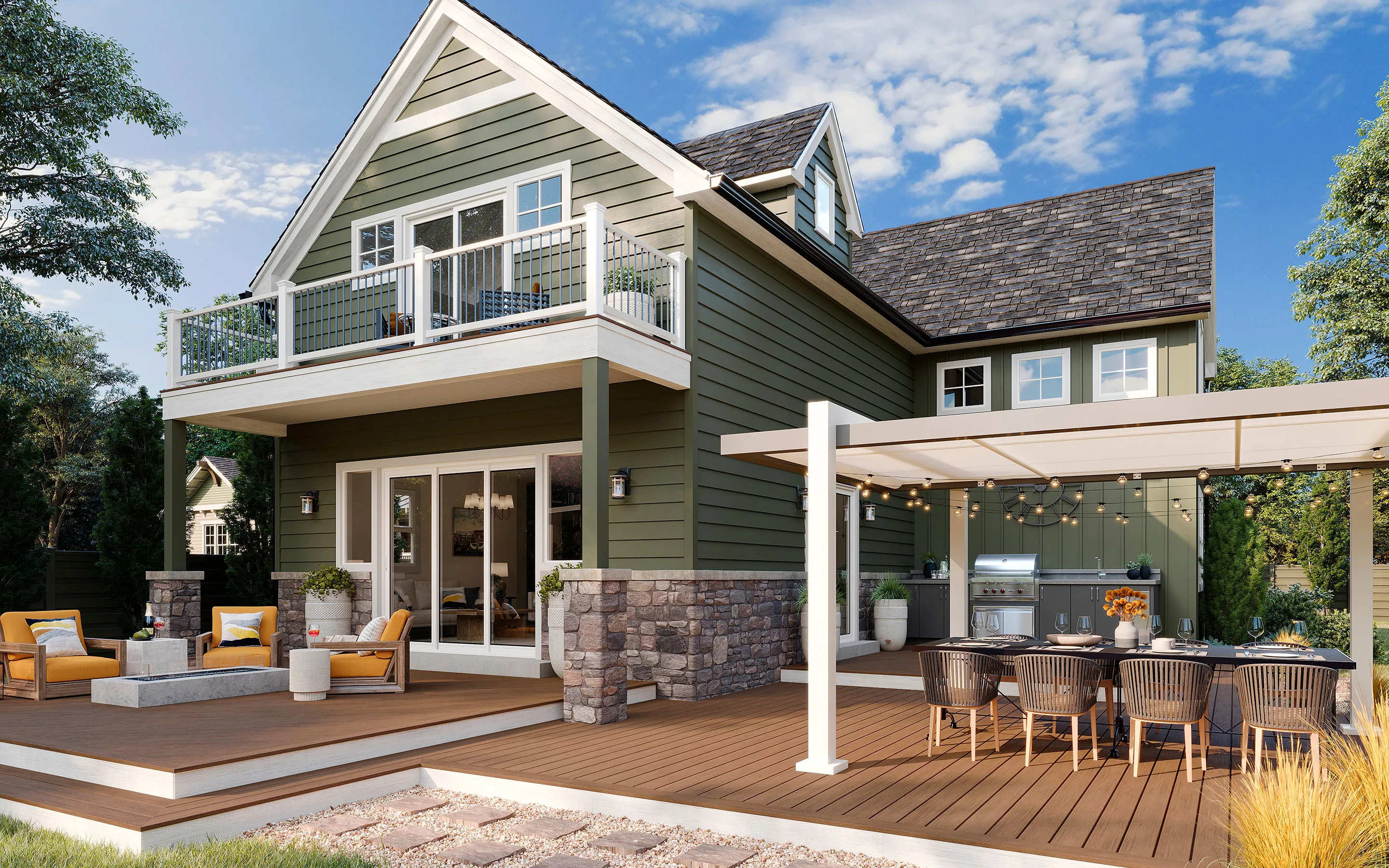 Trex front and patio deck with pergola